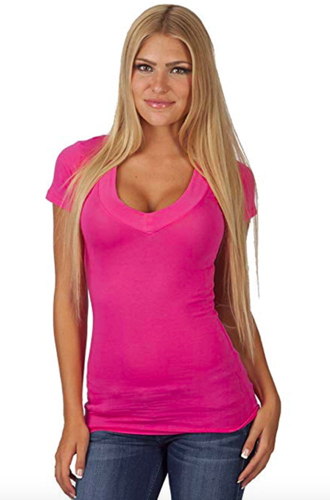 Sexy Plus Size Low Cut Cleavage V Neck T Shirt Tee Top | Free Nude Porn ...