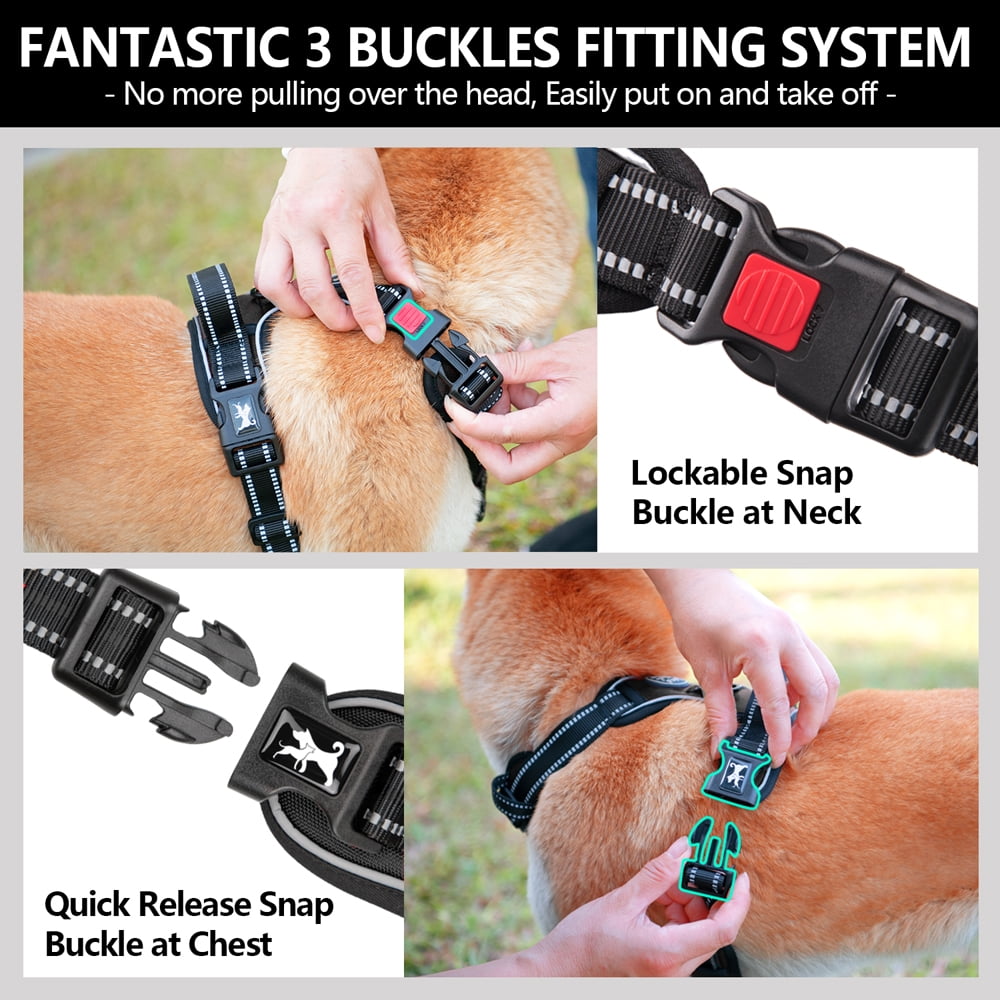 PoyPet Dog Harness and Leash Combo, Escape Proof No Pull Vest Harness, Reflective Adjustable Soft Padded Pet Harness with Handle for Small to Large Dogs