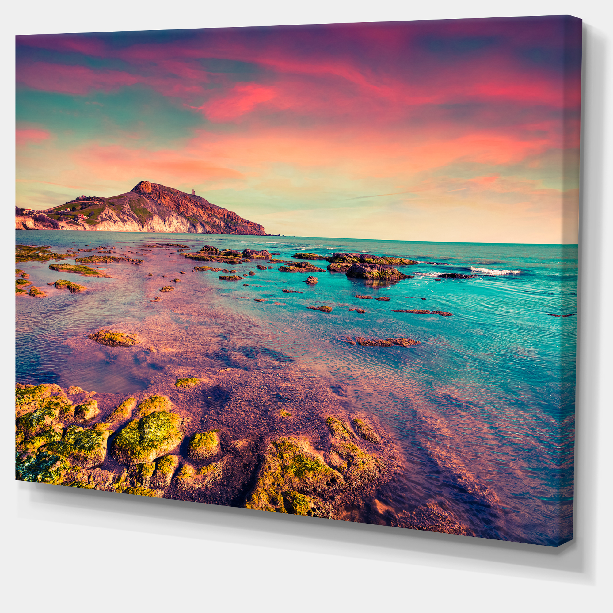 Designart 'Giallonardo Beach Colorful Sunset ' Seashore Photo Canvas Print