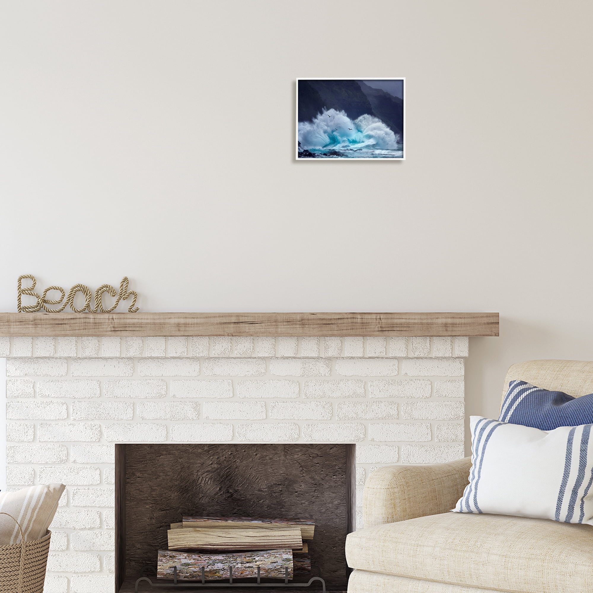 Stupell Industries Tsunami Waves Landscape Nature Photography White Framed Art Print Wall Art, 14 x 11