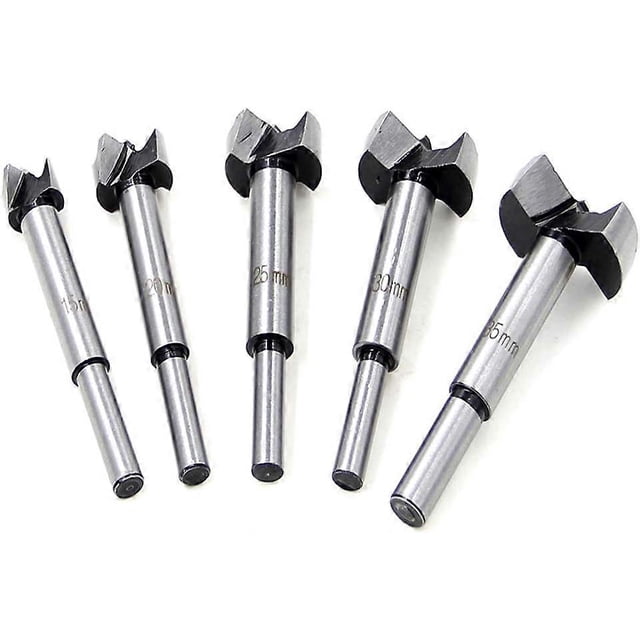 Drill Bit Set 15-35mm 5pcs, Carbide Wood Drill Bit High Speed Steel Flat Wing Hole Drilling Hinge Cemented Carbide Carbon Counterdrill Drill Bit with