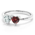 thumbnail image 2 of Gem Stone King 1.02 Ct Heart Shape Sky Blue Aquamarine Red Garnet 925 Sterling Silver Ring (Size 5), 2 of 6