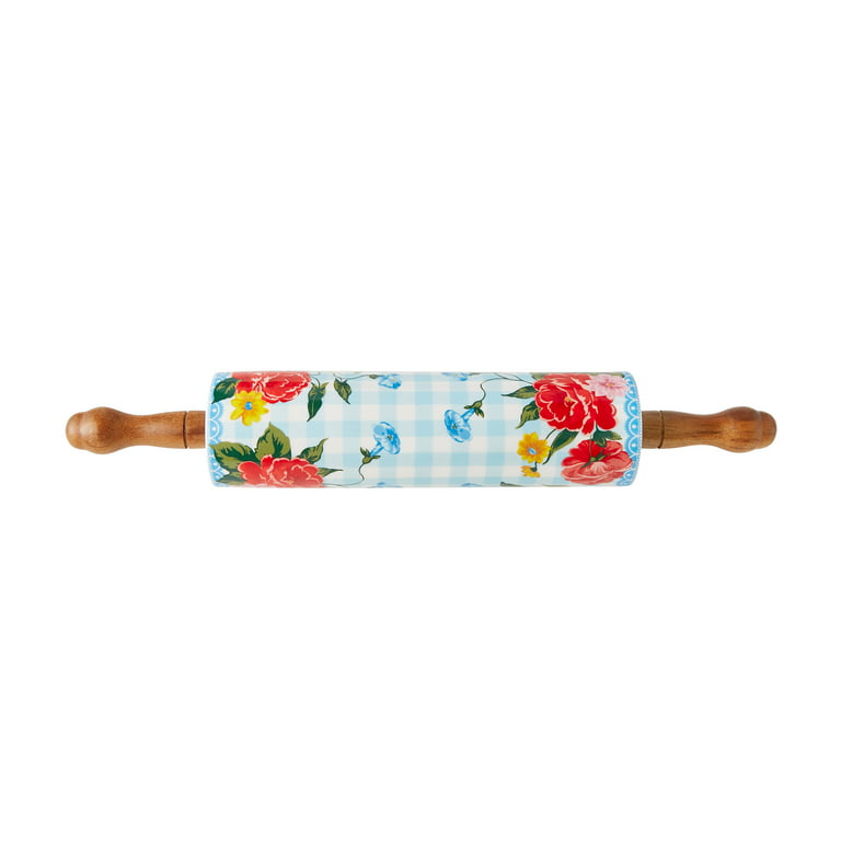 The Pioneer Woman Fancy Flourish Ceramic Rolling Pin with Acacia Wood  Handles 