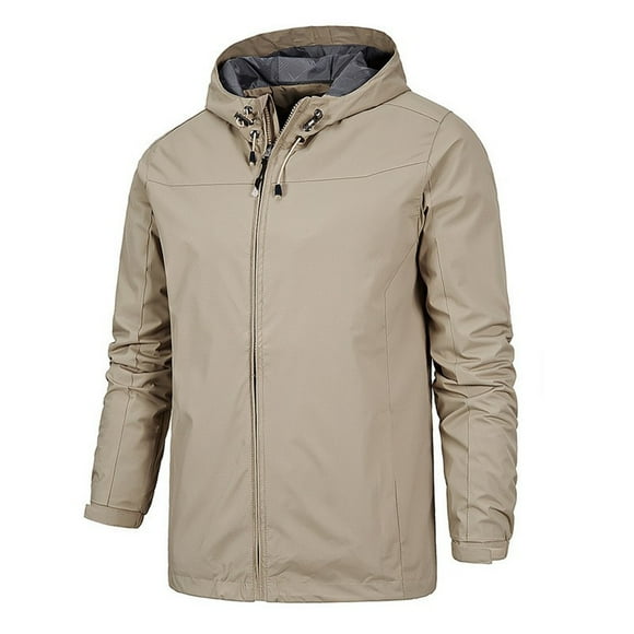 LSLJS Men's Thin Windbreaker Slim Fitting Zipper Pocket Long Sleeved Hooded Sun Protection Suit Outdoor Sprinter Jacket Coat( Khaki, M)