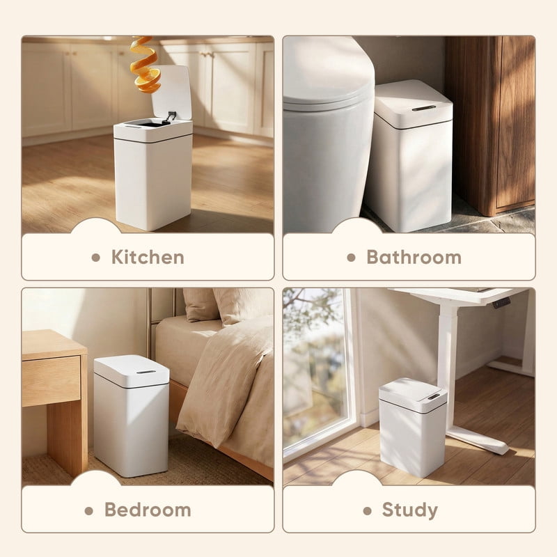 Homall 2 Pack 2.6 Gal Bathroom Trash Can with Lid, Slim Motion Sensor Waterproof Plastic Trash Bins, Touchless Smart Bin, Suitable for Multiple Settings, White