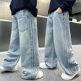 thumbnail image 7 of Ticikt Boys Baggy Jeans, Wide Leg Elastic Waist Denim Pants Loose Fit Trousers Vintage Y2K Streetwear for All Season,Color:Blue,Size:15-16 Years, 7 of 7