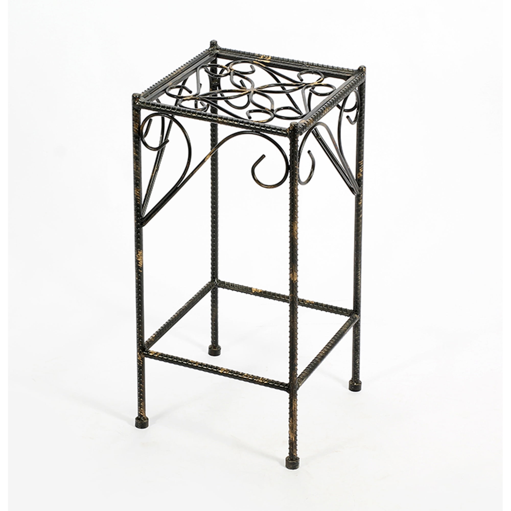 Scrolled Metal Frame Plant Stand with Square Top, Medium, Black