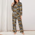 thumbnail image 2 of KLL Retro Excavator Print Women's Long Sleeve Pajamas with Pants Sleepwear Loungewear 2 Set-Medium, 2 of 7