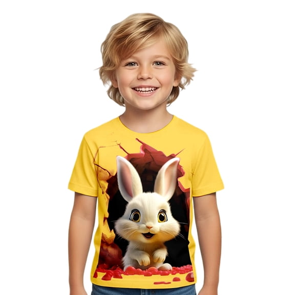Hihipz Little Boys Easter Tee Tops Short Sleeve Holiday Graphic Crew Neck Tee Tops Soft Casual Stylish Tshirt,Sizes 6-7
