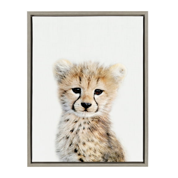 Kate and Laurel Sylvie Baby Cheetah Animal Print Portrait Framed Canvas Wall Art by Amy Peterson, 18x24 Gray