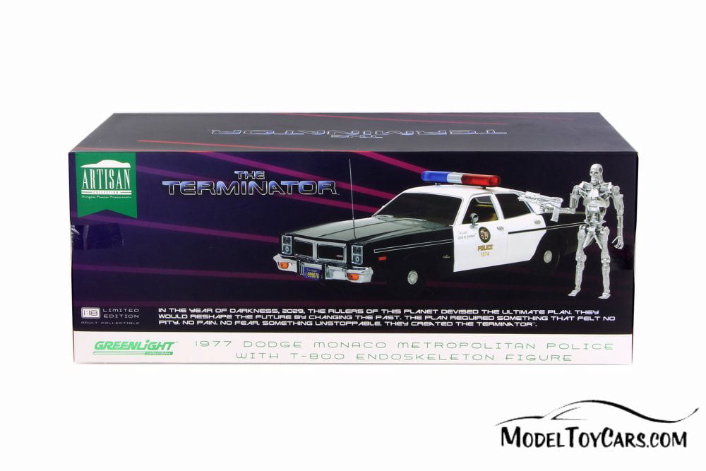 1984 StarSun Depot 1977 Dodge Monaco Metropolitan Police T-800 Endoskeleton Figure The Terminator Movie 1/18 Diecast Model Car Greenlight 