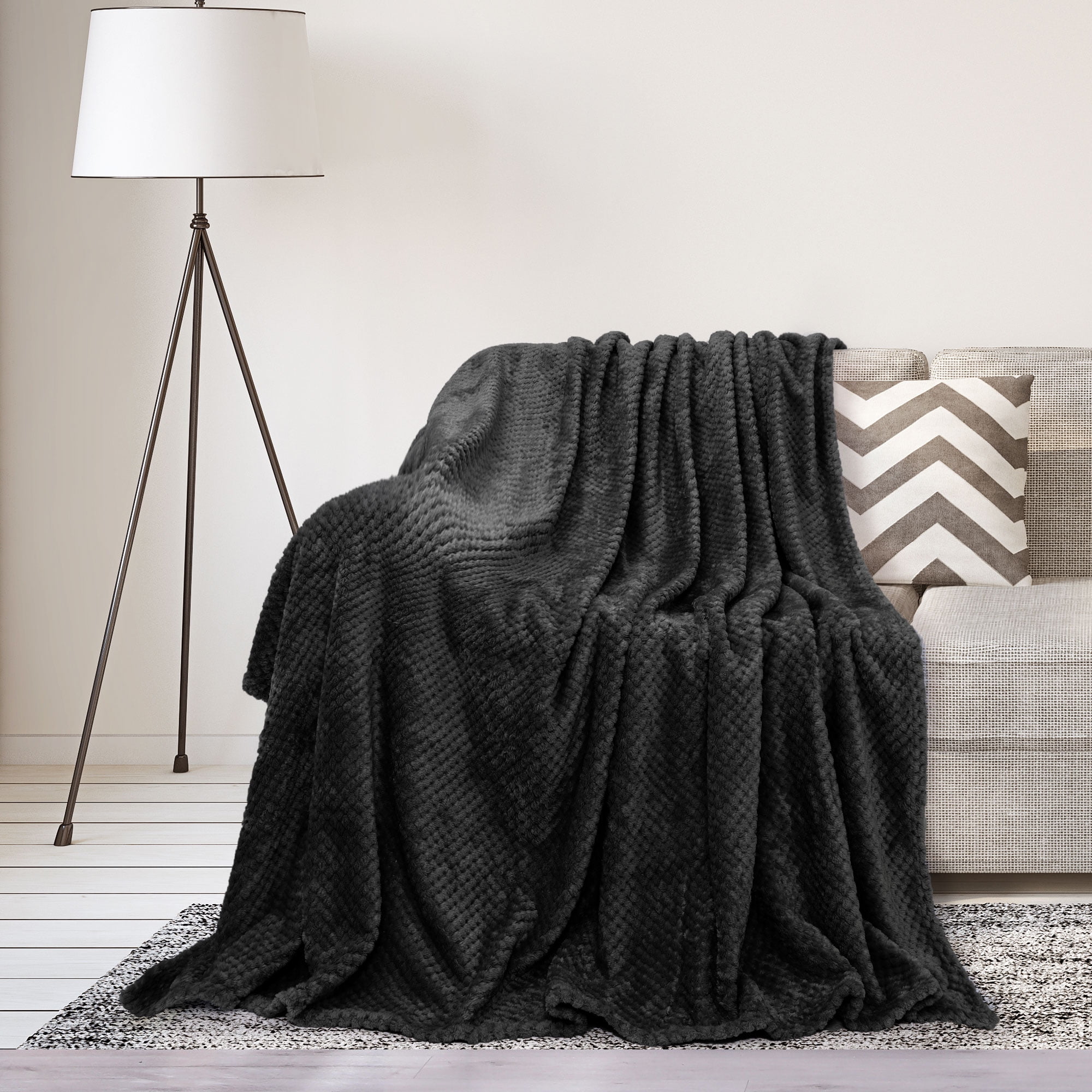 Unique Bargains Soft Flannel Fleece Velvet Blanket Black 50" x 60"
