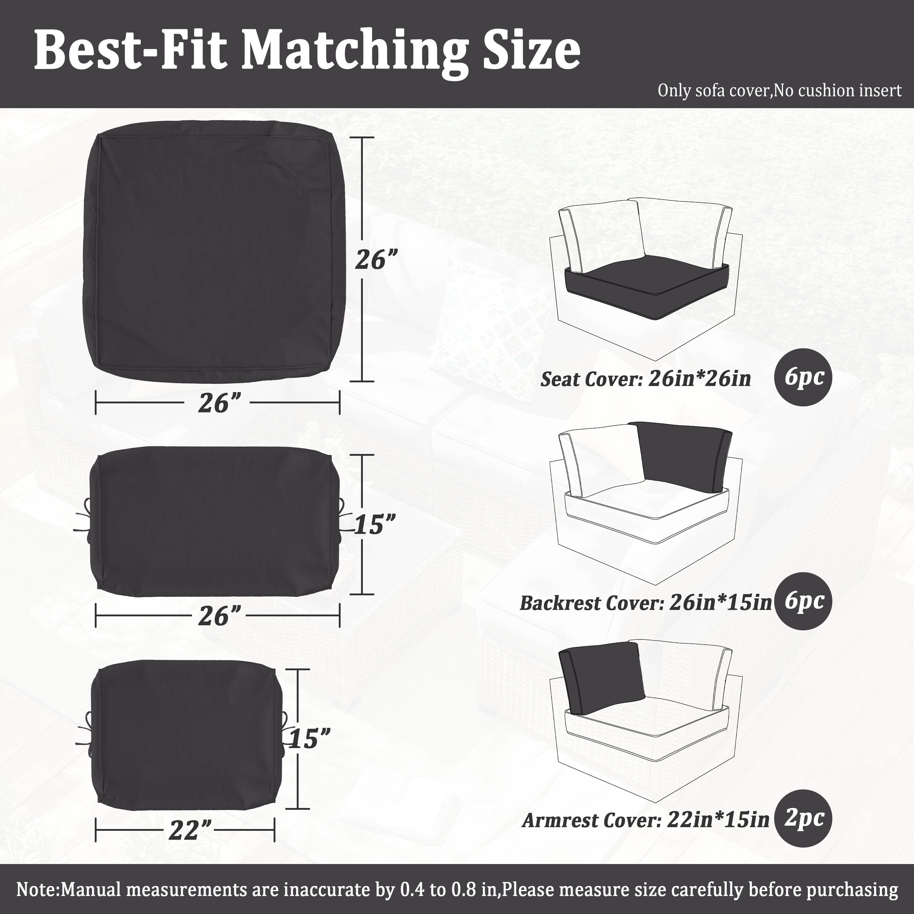 Kimunuk 14 Pcs Outdoor Cushion Slipcovers, Replacement Outdoor Patio Cushion Covers with 3 Size, Waterproof and Zippered, Fit for Outdoor Furniture, Patio Sofa Couch, Covers Only, Grey