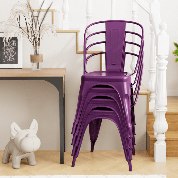 Furmax Set of 4 Metal Dining Chairs Stackable Indoor Industrial Vintage Chairs,Purple
