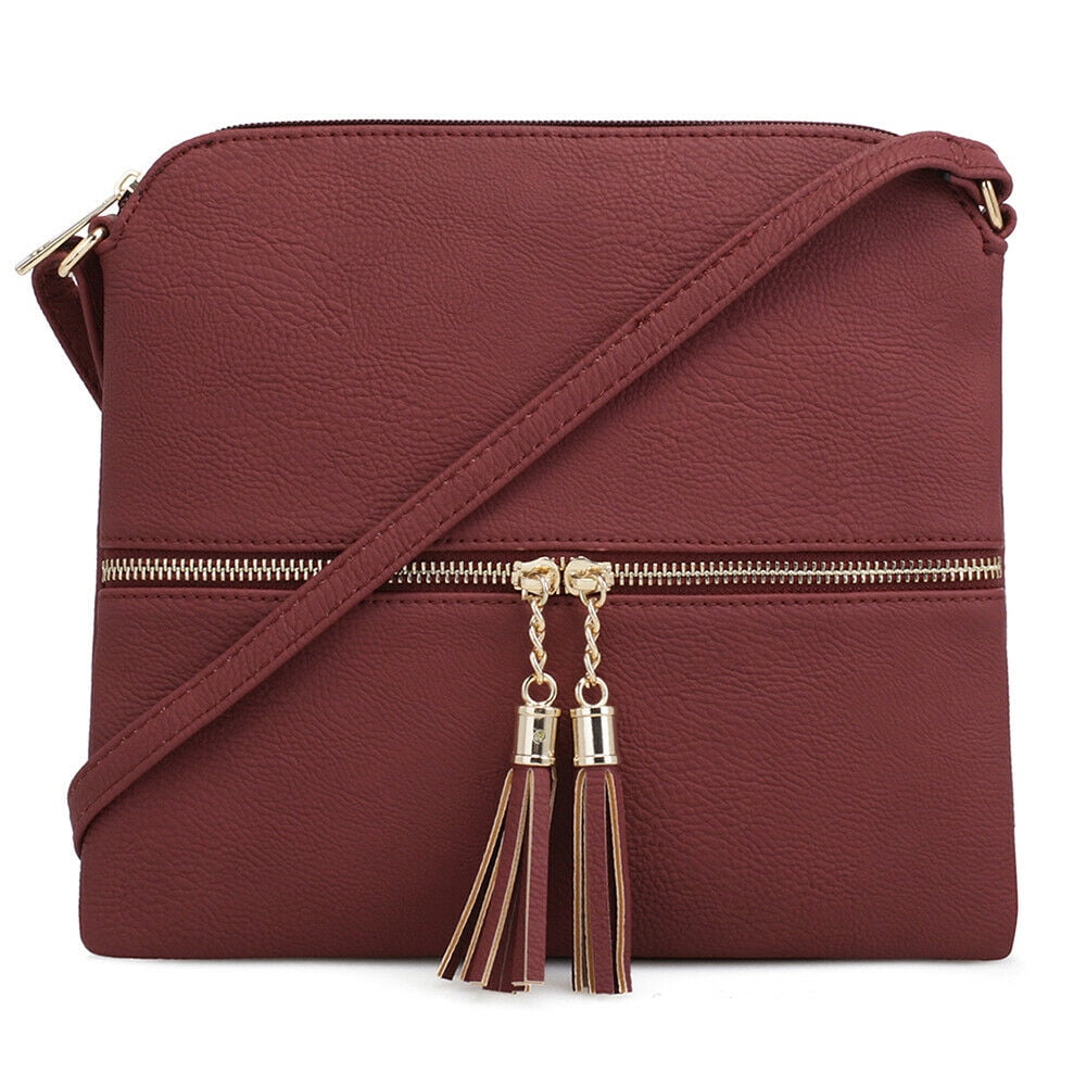 Deluxity Lightweight Medium Lady Crossbody Bag with Tassel-Red