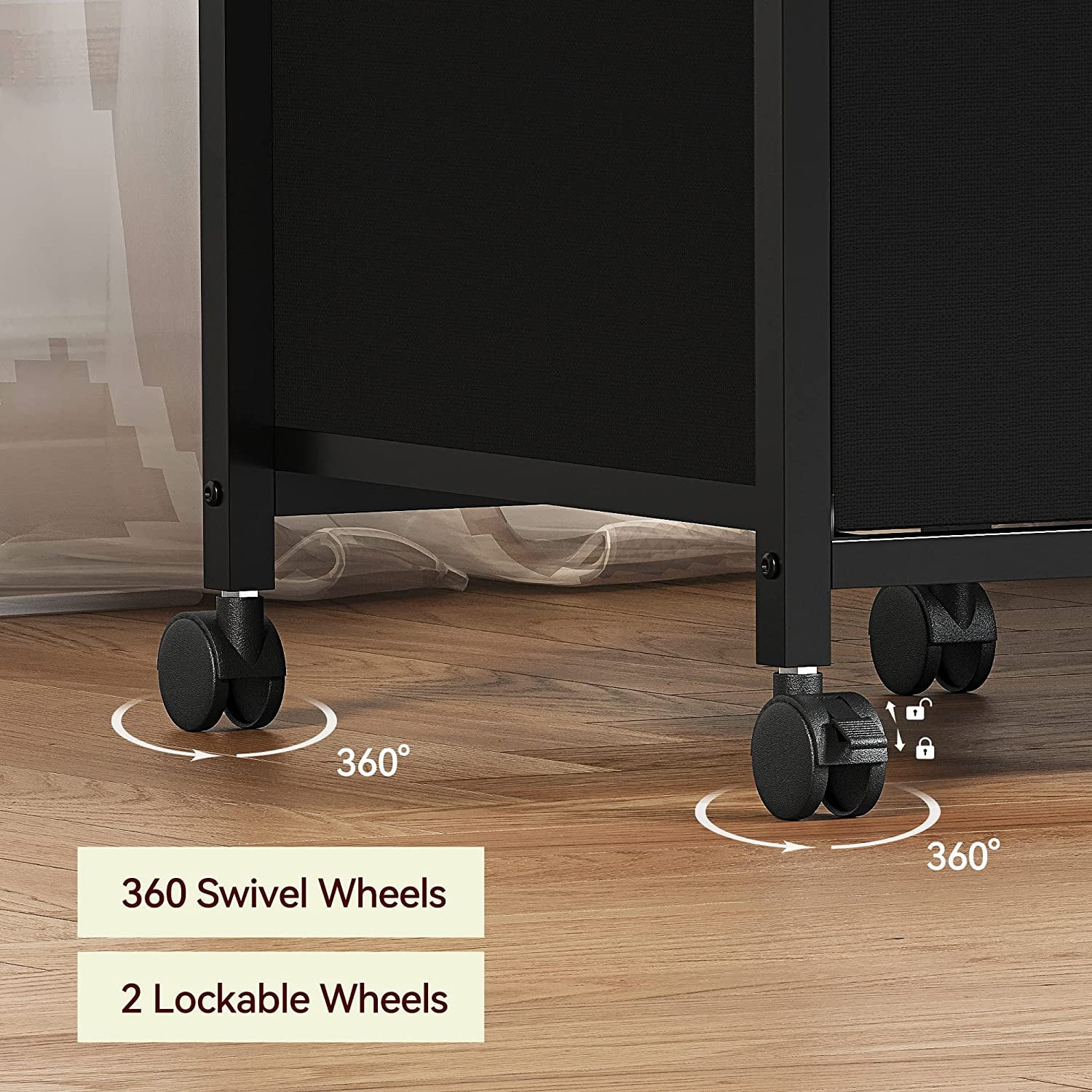 4 Drawer Filing Cabinet, Black File Cabinet Mobile Printer Stand Fits A4 or Letter Size, Fabric Vertical File Cabinet with Wheels, Nightstand End Table for Home Office, Black