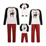 LUIRYARE Christmas Family Matching Outfit Reindeer Tops + Red Plaid Trousers Pajamas Set