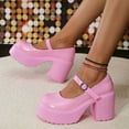 thumbnail image 5 of SCHUHLAND Women's Lolita Patent Leather Chunky Platform Mary Jane Pumps - Pink High Heels with Ankle Strap, 5 of 16