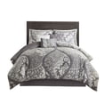 thumbnail image 4 of JERFIT Grey King Bedding Set 7-Piece Damask Print Comforter with Decorative Pillows & Bed Skirt, OEKO-TEX Certified 100% Cotton Sateen, 4 of 10