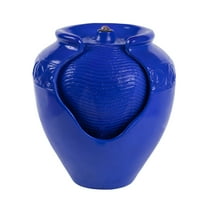 Pure Garden Jar Water Fountain – Indoor or Outdoor Water Feature with Electric Pump and LED Lights by Pure Garden (Cobalt Blue)