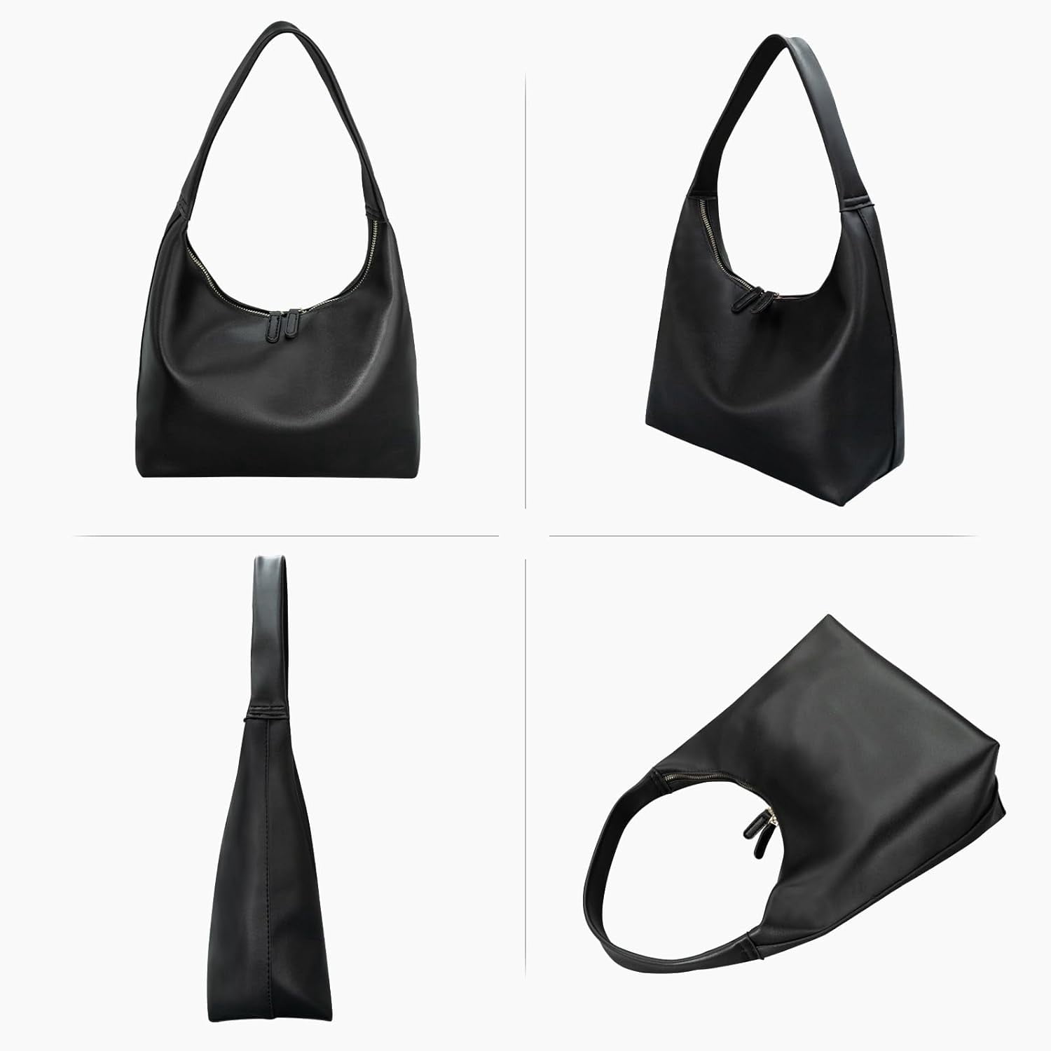 Kwuty Leather Hobo Bag Small Shoulder Purses for Women Slouchy Tote Handbag Vegan Leather Crescent Bag