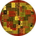 thumbnail image 1 of Ahgly Company Machine Washable Indoor Round Abstract Yellow Contemporary Area Rugs, 6' Round, 1 of 4