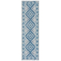 SAFAVIEH Courtyard Davin Geometric Indoor/Outdoor Runner Rug, Light Grey/Blue, 2'3" x 6'7"