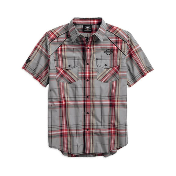Harley-Davidson Mens Piping Accent B&S Logo Plaid Woven Shirt 96193-18VM