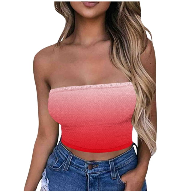 Tube Top for Women, Sleeveless Strapless Solid Color Polyester Top with Elastic Band, Regular Length, Black L