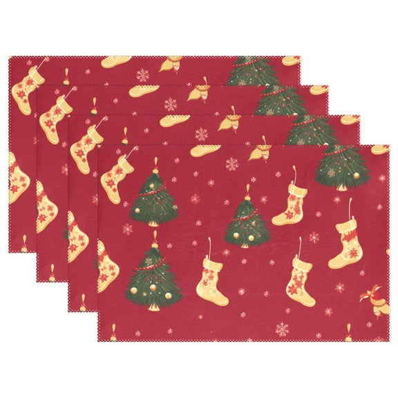 Christmas Trees Socks 12×18 inch Placemats Heat Resistant Washable Foldable Rectangular Placemats Set Decoration Indoor Outdoor for Kitchen Dining Table 1PC