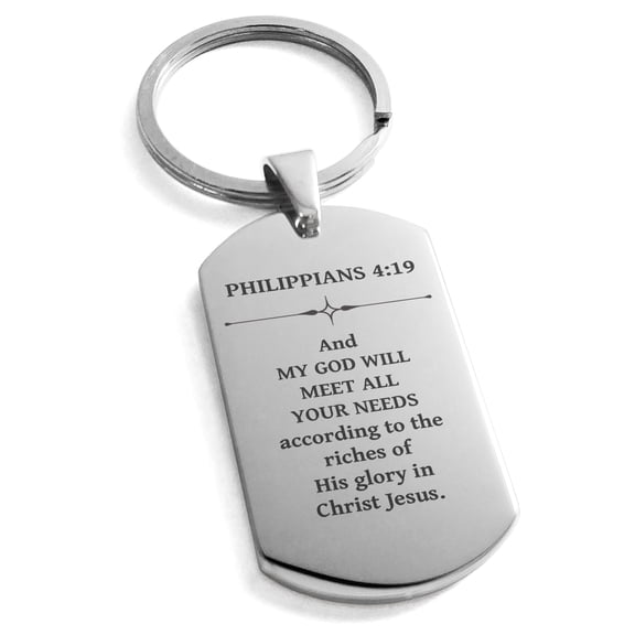 Tioneer Tioneer Stainless Steel God Provides Philippians 4:19 Dog Tag Keychain Keyring