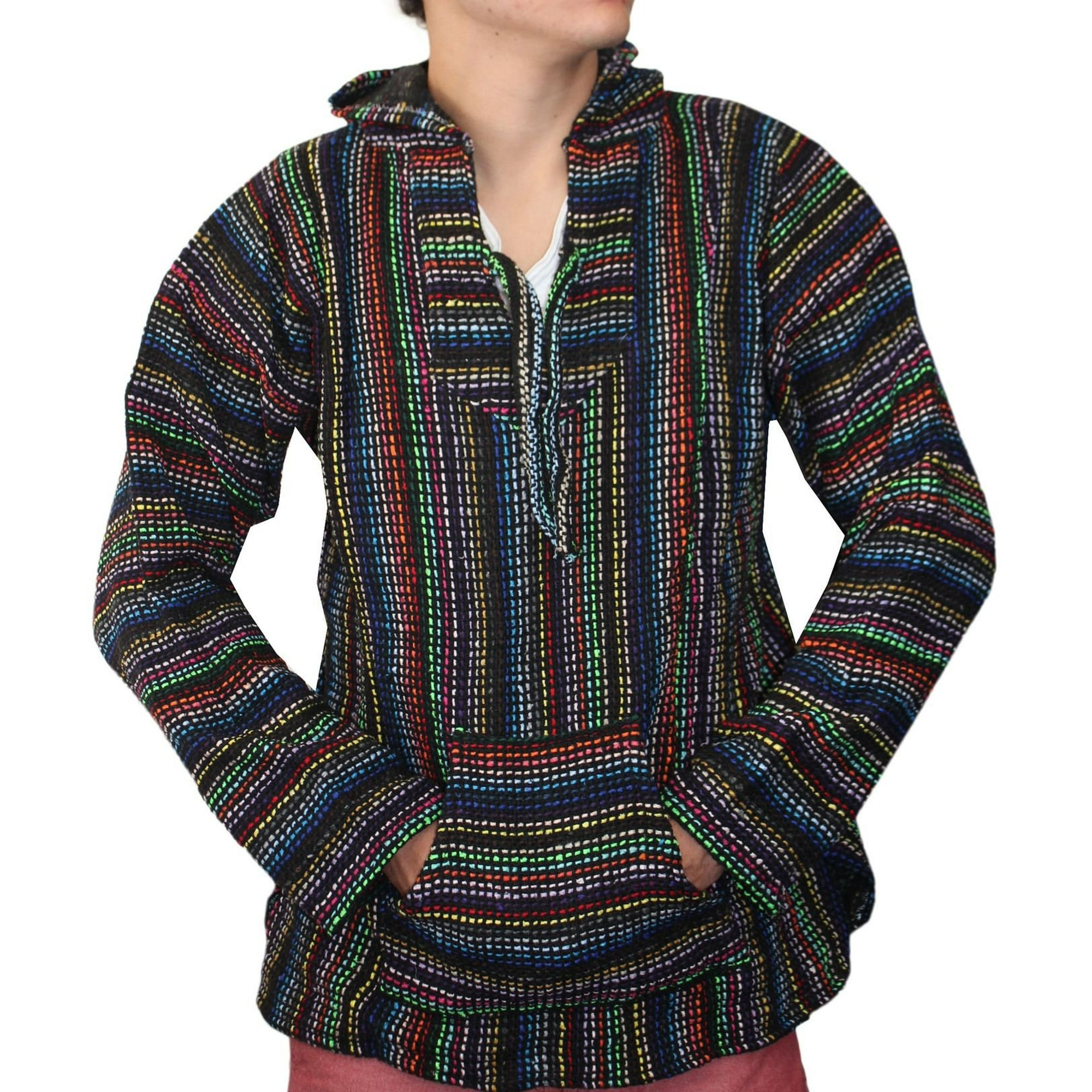 Mexican Baja Hoodie Hippie Surf Poncho Sweater Sweatshirt Pullover Jerga Medium Multi Colored Walmart