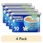 (4 pack) Maxwell House International French Vanilla Sugar Free Decaf Instant Coffee, Decaffeinated, 4 oz. Canister