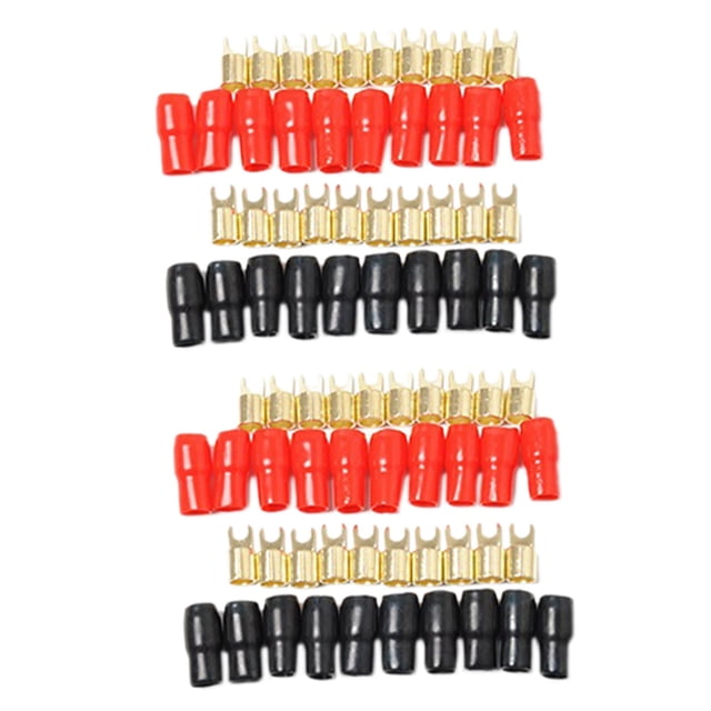 20X Terminal Spade Fork Adapter Connector Plug Crimp Barrier Spades Speaker Wire Terminal Plug-4GA
