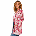 thumbnail image 2 of Women's Plus Size Pink Boho Print Cardigan, Long Sleeve Open Front Tunic with Pockets, 2 of 8