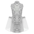 thumbnail image 4 of YiZYiF Women's Shiny Sequin Disco Dance Dress Sleeveless Mini Dress with Oversleeve Hippie Costume Silver S, 4 of 5