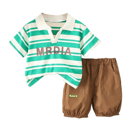 

Follure Cute Foreign Style Crewneck Top Color Striped Shorts Two Piece Suit Summer Boys Short Sleeves Baby Short Sleeve Clothes Boys Boy Summer Outfits