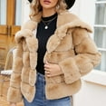 thumbnail image 2 of YDFCWXW Women's Fur Cropped Coat Long Sleeve Open Front Winter Jacket Plus Size Fluffy Puffer Overcoat Coffee, 3XL, 2 of 9