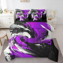 Feelyou Adult Modern Stripes Bedding Comforter Set 7 Pieces, Black Purple Geometric Full Bedding Set, Abstract Stripe Ombre Reversible Fitted Sheet Flat Sheet, Super Cozy Room Decor