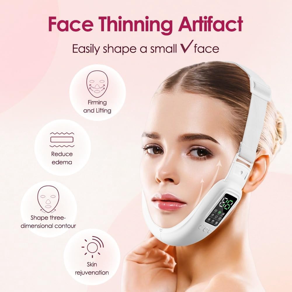 Vitala V Line Lifting Device and Double Chin Reducer, Electric Facial Massager with 8 Modes and 15 Intensities for V Face Contouring (1 Count, White)