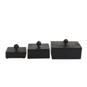 DecMode Black Marble Decorative Box with Black Knobs, 3 Count