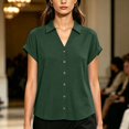 thumbnail image 3 of Stamzod Womens Short Sleeve Shirts V Neck Collared Button Up Shirt Tops with Pockets Oversize Dressy Casual Women Shirts Green-4 XL, 3 of 7