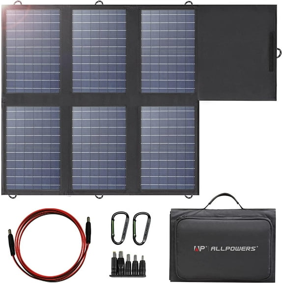 ALLPOWERS 60W Foldable Solar Panel Charger, 18V USB-C & USB-A Output, IP67 Waterproof for Power Station, Generator, Laptop, Phone, Portable Solar Panel for Camping & Outdoor Use