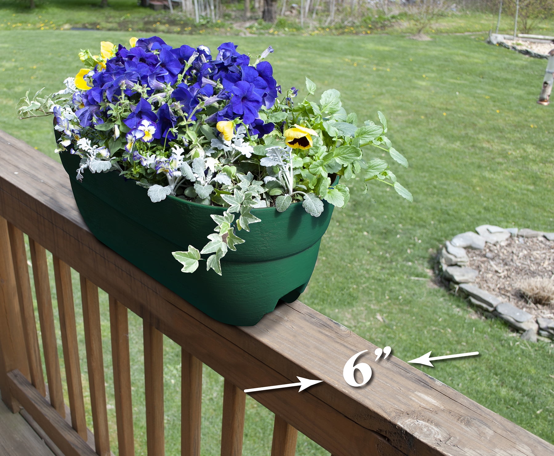 Bloomers Railing Planter with Drainage Holes – 24" Weatherproof Resin Planter  – Hunter Green