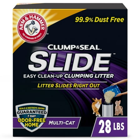 ARM & HAMMER Clump & Seal SLIDE Cat Litter, Easy Clean-up  Multi-Cat Clumping Litter, 28 lbs