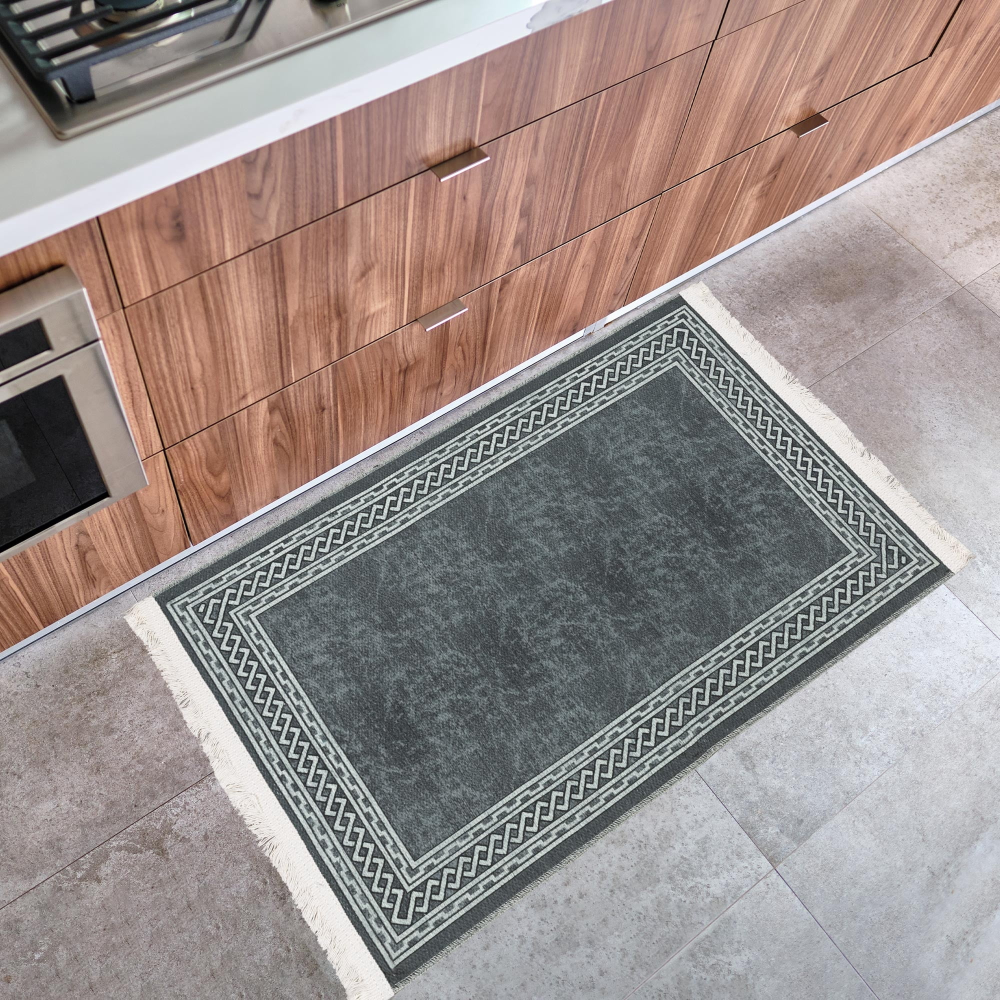 Ottomanson Machine Washable Cotton 2x3 Flatweave Area Rug for Entryway, 2' x 3', Ash Gray Border