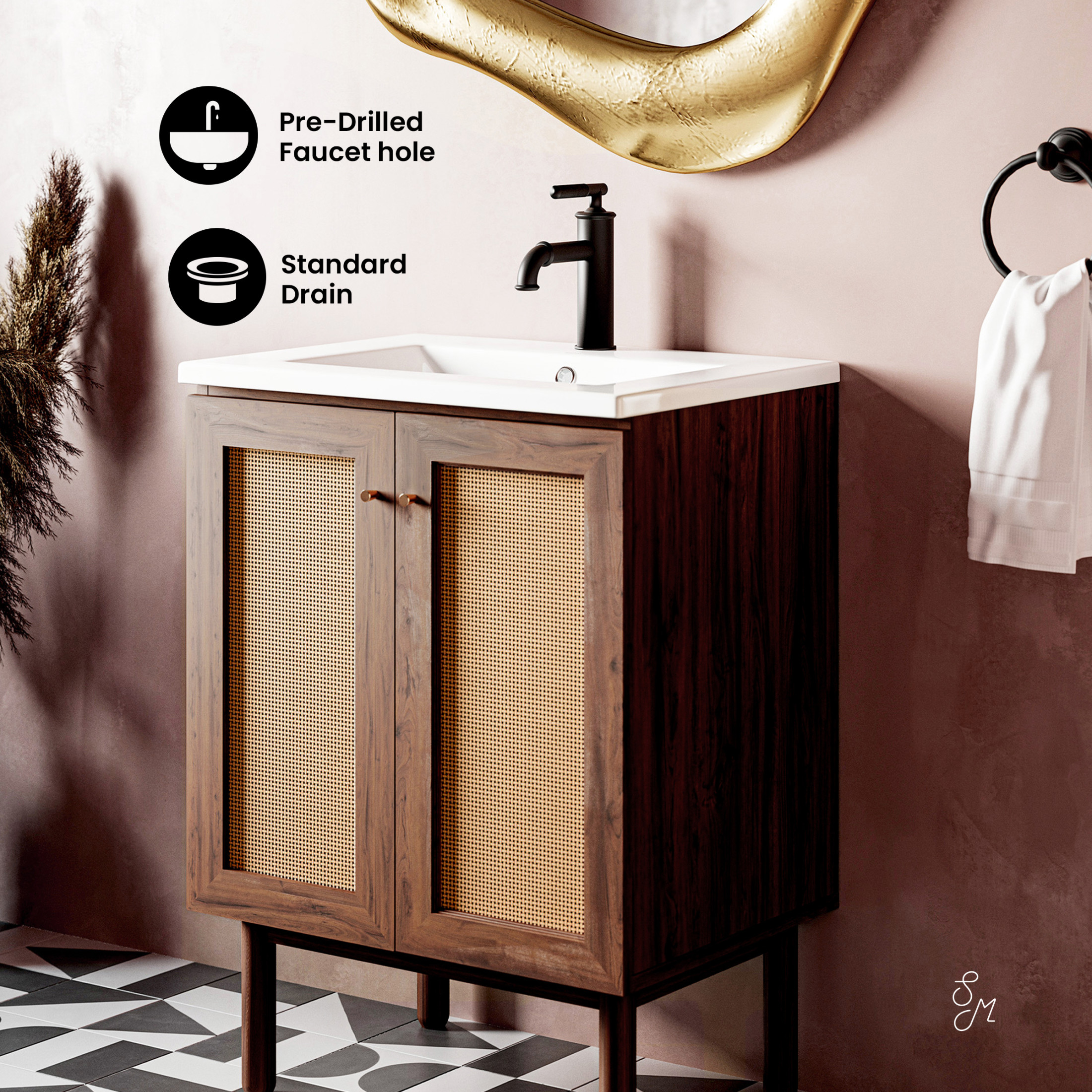 Classe 24" Freestanding Bathroom Vanity in Brown Oak with Sink Top