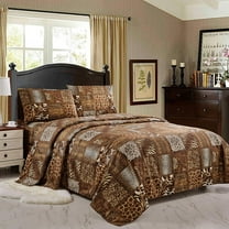 WPM 4 Piece Animal Print Sheet Set, Chocolate Brown Leopard Zebra Giraffe Jungle Forest Theme Flat Fitted Sheets with Pillow Sham Queen Size Bedding- Safari Design (Brown, Queen)