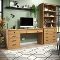 thumbnail image 2 of Linon Vaughan Computer Desk with File Cabinet and 3 Drawers, 65" Wide, Matte Maple Finish, 2 of 9