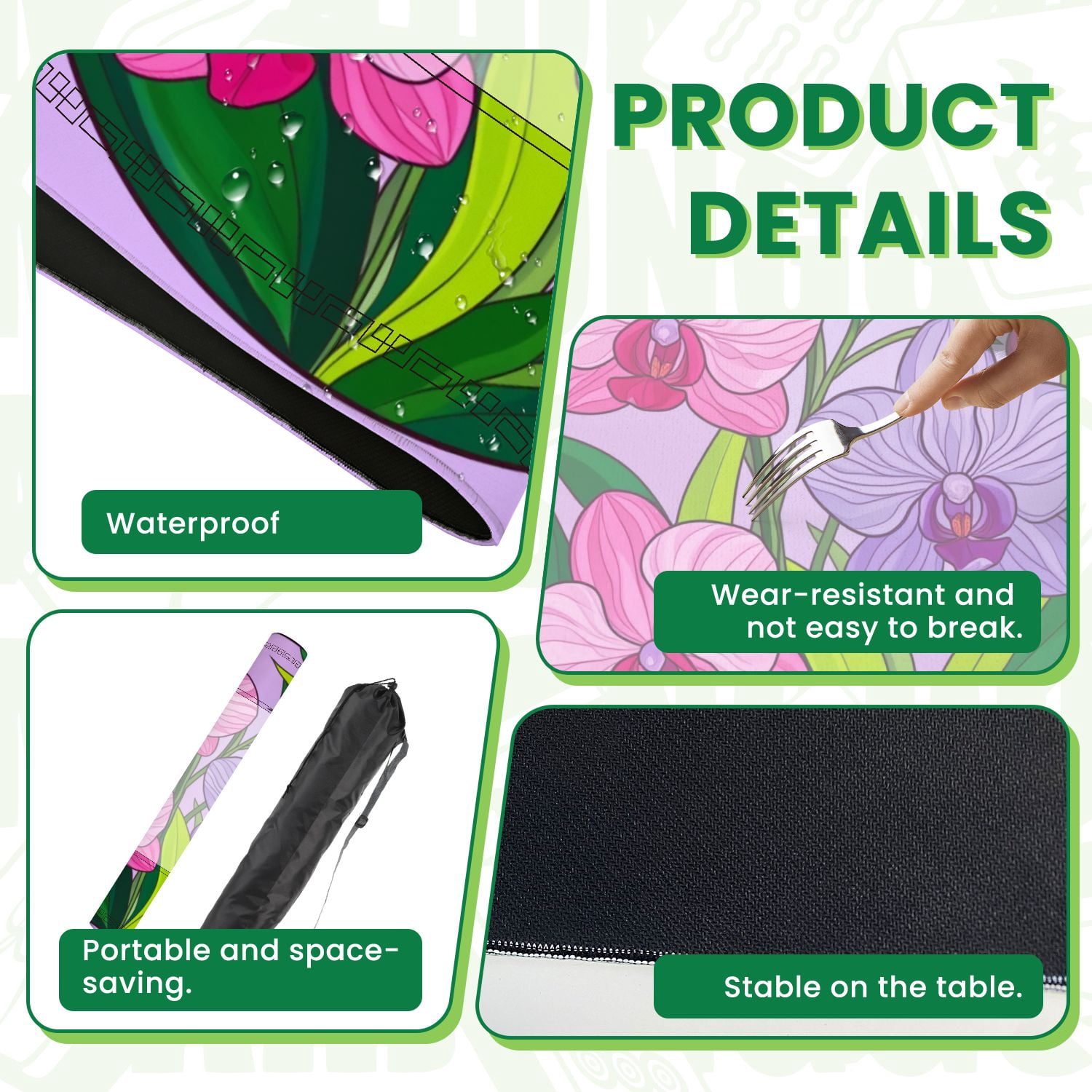 Mahjong Mat 31.5" x 31.5" Vibrant Orchids Pink Purple Greenery Non-Slip Noise Reduction American Mahjong Tiles Table Cover for Dominoes Poker Card Board Games Gift